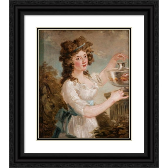 Carl Frederik von Breda 12x14 Black Ornate Wood Framed Double Matted Museum Art Print Titled: Young Lady with Goldfish