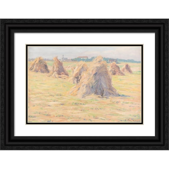 Carl Friedrich Felber 14x11 Black Ornate Wood Framed Double Matted Museum Art Print Titled: Hay Harvest Near Dachau