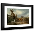 thumbnail image 1 of Carl Friedrich Schulz 18x15 Black Modern Framed Museum Art Print Titled - Young Boy Resting Beside a Fence with Hunting Dogs (1835), 1 of 5