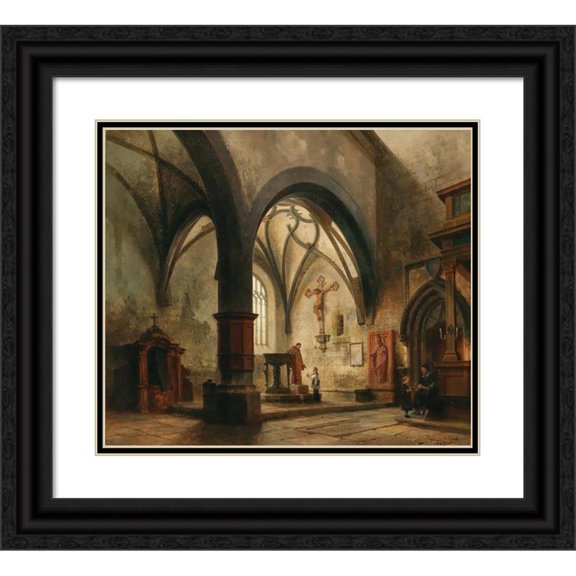 Carl Georg Anton Graeb 23x20 Black Ornate Framed Double Matted Museum Art Print Titled: Schaffhausen Johanniskirche