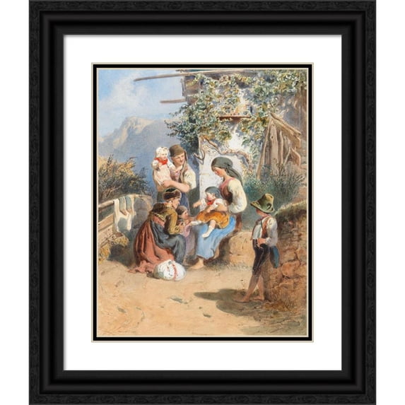 Carl Goebel the younger 12x14 Black Ornate Wood Framed Double Matted Museum Art Print Titled: A Peasant Family Idyl