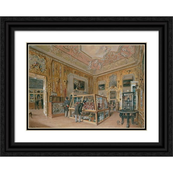 Carl Goebel the younger 14x11 Black Ornate Wood Framed Double Matted Museum Art Print Titled: The Gold Cabinet (1876)