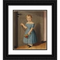 thumbnail image 1 of Carl Goos 15x17 Black Ornate Wood Framed Double Matted Museum Art Print Titled - A Girl Knocks on the Door Holding a Bouquet of Flowers in Hand (1843), 1 of 5