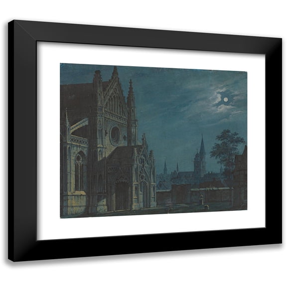 Carl Gustav Carus 14x12 Black Modern Framed Museum Art Print Titled - Moonlight Over the Courtyard of a Gothic Church with a Rich Tracery