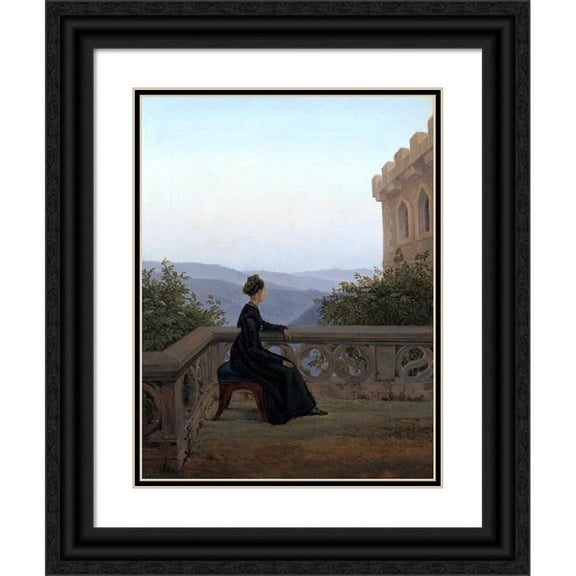 Carl Gustav Carus 19x24 Black Ornate Framed Double Matted Museum Art Print Titled: Woman on the Balcony