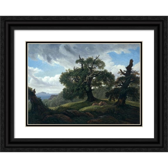 Carl Gustav Carus 24x18 Black Ornate Framed Double Matted Museum Art Print Titled: Memory of a Wooded Island in the Baltic Sea(Oak Trees by the Sea)