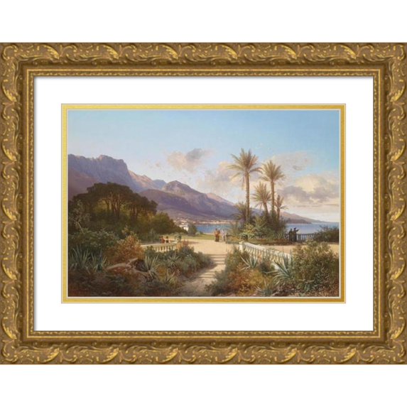 Carl Hasch 14x11 Gold Ornate Wood Frame and Double Matted Museum Art Print Titled - Motif from the South (1880)