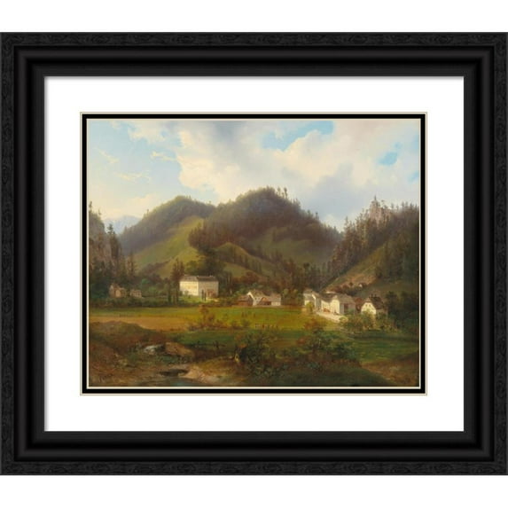 Carl Hasch 18x15 Black Ornate Wood Framed Double Matted Museum Art Print Titled - View at Gutenstein Castle
