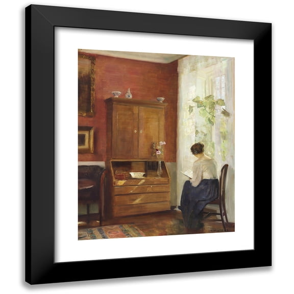 Carl Holsøe 12x14 Black Modern Framed Museum Art Print Titled - Interior with Reading Woman by the Window
