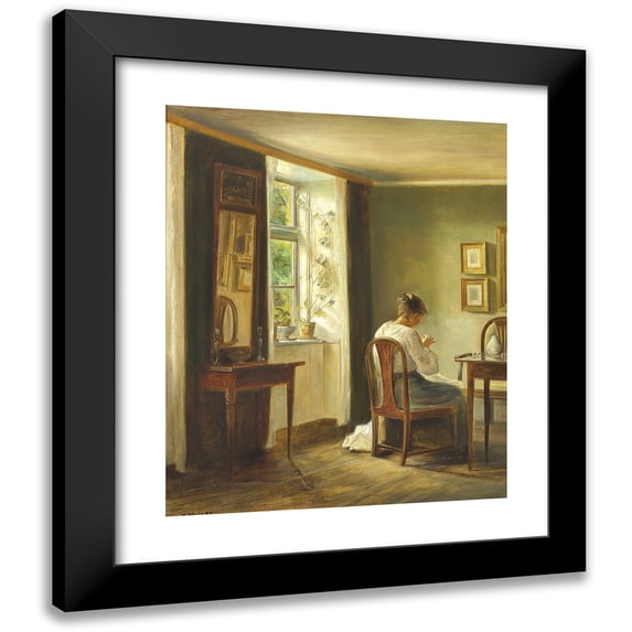 Carl Holsøe 12x14 Black Modern Framed Museum Art Print Titled - Interior with Woman that Sews by the Window
