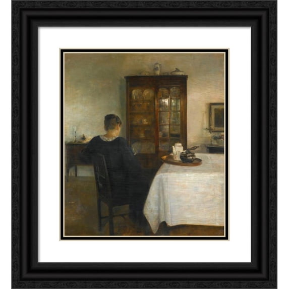 Carl Holsøe 12x14 Black Ornate Wood Framed Double Matted Museum Art Print Titled: The Artist's Wife in an Interior