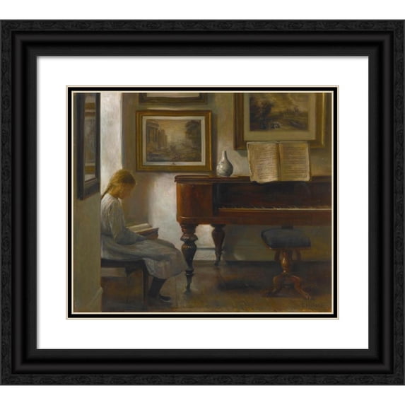Carl Holsøe 17x15 Black Ornate Wood Framed Double Matted Museum Art Print Titled - Girl in an Interior