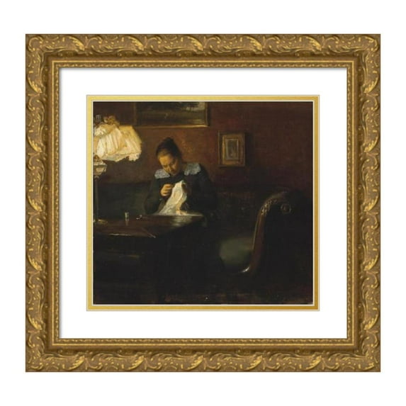 Carl Holsøe 21x20 Gold Ornate Framed and Double Matted Museum Art Print Titled - Sewing (circa 1910-20)