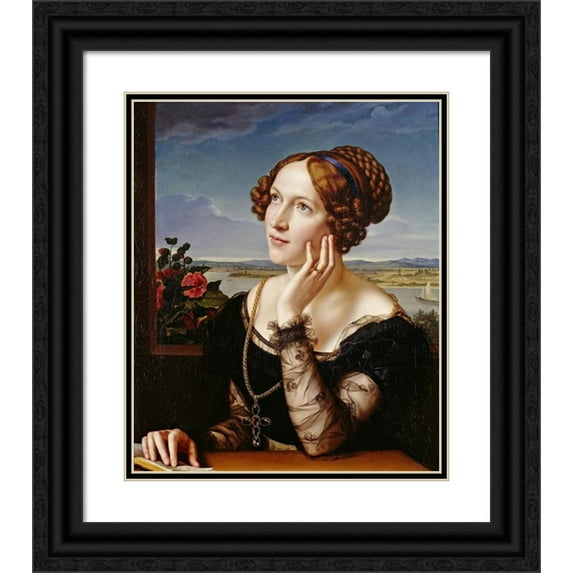 Carl Joseph Begas 12x14 Black Ornate Wood Framed Double Matted Museum Art Print Titled: Wilhelmine Begas, the Artists Wife