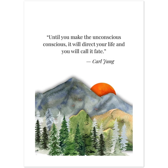 Carl Jung Quote Poster Watercolor Style Forest and Mountains Unconscious Mind Psychology Wall Art