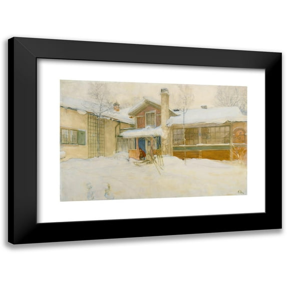 Carl Larsson 14x11 Black Modern Framed Museum Art Print Titled - My Country Cottage in Winter, Sundborn (1904)