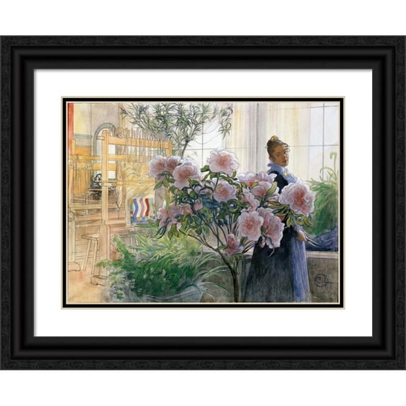 Carl Larsson 24x19 Black Ornate Framed Double Matted Museum Art Print Titled: Azalea (1906)