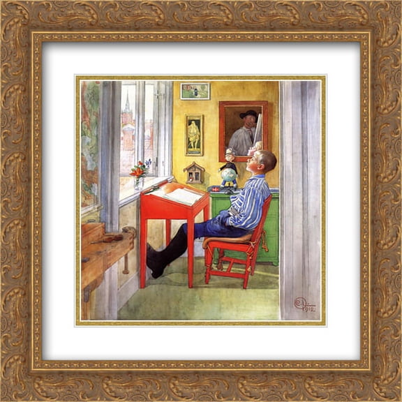 Carl Larsson 2x Matted 20x22 Gold Ornate Framed Art Print 'Esbjorn Doing His Homework'