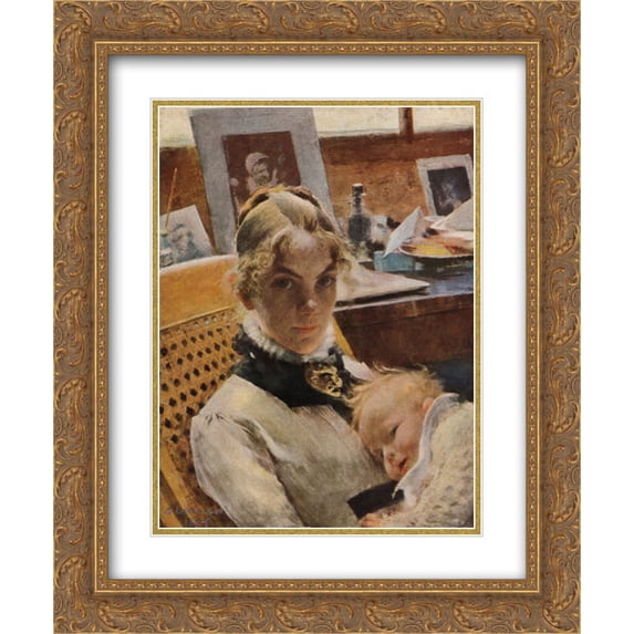 Carl Larsson 2x Matted 20x24 Gold Ornate Framed Art Print 'A studio idyll. The artist's wife with daughter Suzanne'