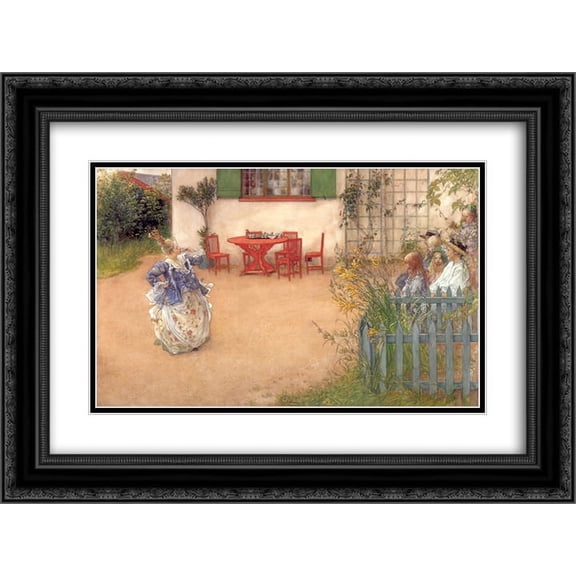Carl Larsson 2x Matted 24x18 Black Ornate Framed Art Print 'Lisbeth in 'Blue bird''