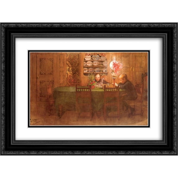 Carl Larsson 2x Matted 24x18 Black Ornate Framed Art Print 'Los deberes'