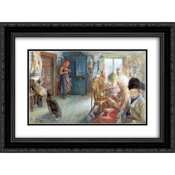Carl Larsson 2x Matted 24x18 Black Ornate Framed Art Print 'Peasant Interior in winter'