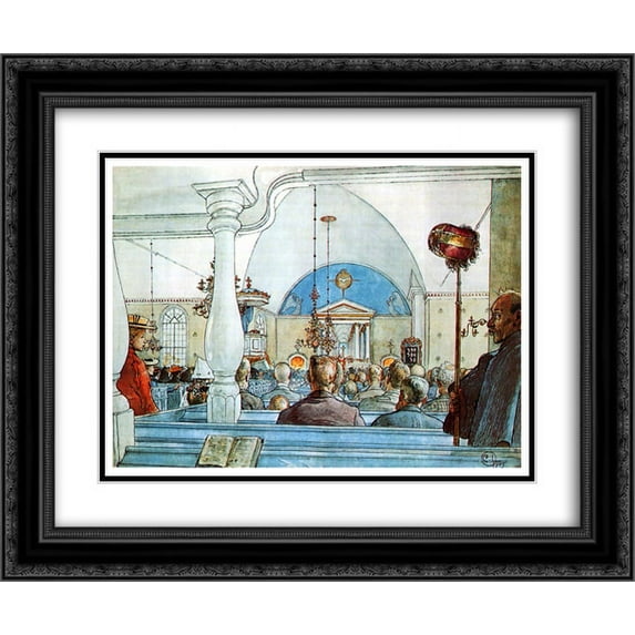 Carl Larsson 2x Matted 24x20 Black Ornate Framed Art Print 'At Church'