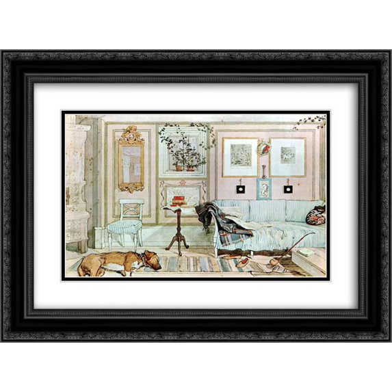 Carl Larsson 2x Matted 24x20 Black Ornate Framed Art Print 'Lazy Nook'