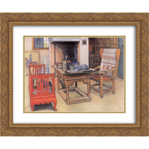 Carl Larsson 2x Matted 24x20 Gold Ornate Framed Art Print 'Peek-a-Boo'
