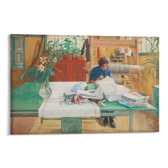 Carl Larsson Prints 《Sewing Girl》 Wall Art Poster Wall Art Poster Scroll Canvas Painting Picture Living Room Decor Home 20x30inch(50x75cm)