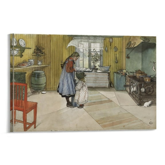 Carl Larsson Prints 《The Kitchen》 Wall Art Poster Painting On Canvas Wall Art Poster Scroll Picture Print Living Room Walls Decor Home Posters 20x30inch(50x75cm)