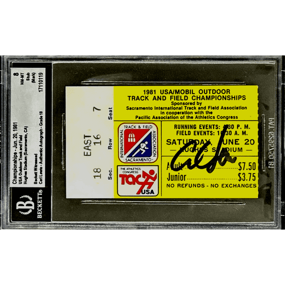 Carl Lewis Signed 1981 USA Outdoor Track-Field Championships Beckett Ticket Stub