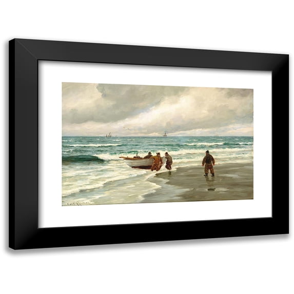 Carl Locher 18x13 Black Modern Framed Museum Art Print Titled - Ashore! Motif from Skagens Sonderstrand. Fresh Increasing Coal (1899)