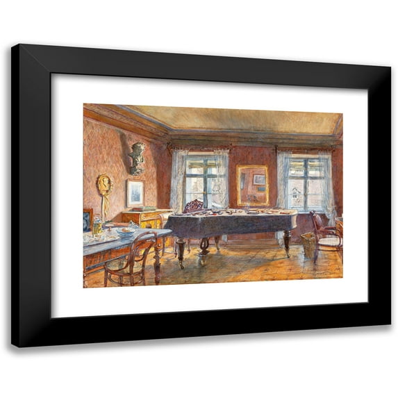 Carl Müller 24x18 Black Modern Framed Museum Art Print Titled - Music Room of Johannes Brahms