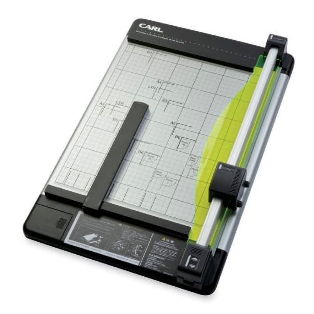 Carl Heavy-Duty Black Metal Rotary Paper Trimmer with Acrylic Holder