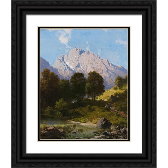 Carl Millner 15x18 Black Ornate Wood Framed Double Matted Museum Art Print Titled - Summer Mountain Landscape (1876)