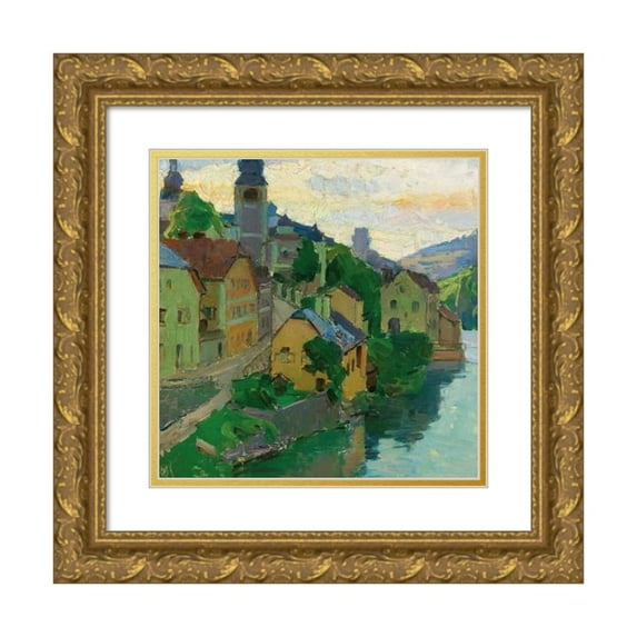 Carl Moll 12x12 Gold Ornate Wood Frame and Double Matted Museum Art Print Titled - Waidhofen an Der Ybbs (C. 1938)