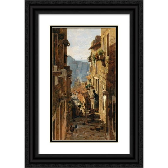 Carl Moll 12x18 Black Ornate Wood Framed Double Matted Museum Art Print Titled - A Street in Ragusa (1887)
