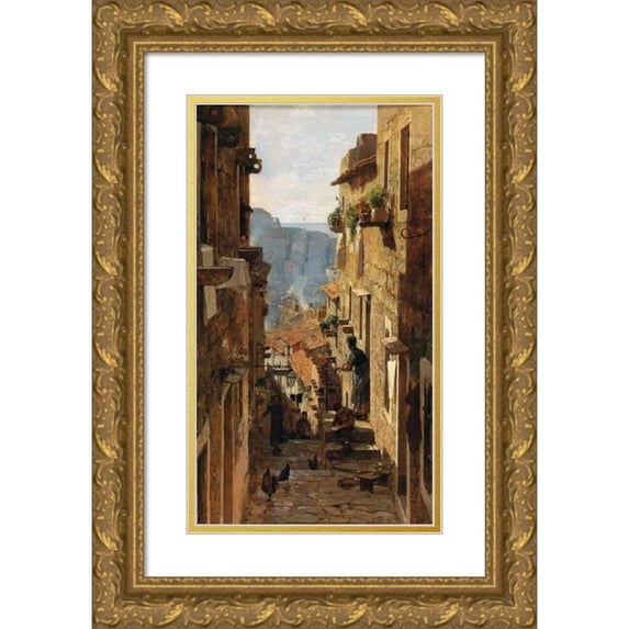 Carl Moll 12x18 Gold Ornate Wood Frame and Double Matted Museum Art Print Titled - A Street in Ragusa (1887)