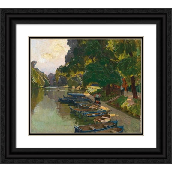 Carl Moll 17x15 Black Ornate Wood Framed Double Matted Museum Art Print Titled - Landing Stage at Heustadlwasser (Prater, Vienna)