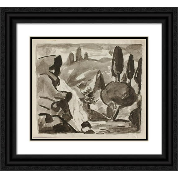 Carl Newman 22x20 Black Ornate Framed Double Matted Museum Art Print Titled: Landscape