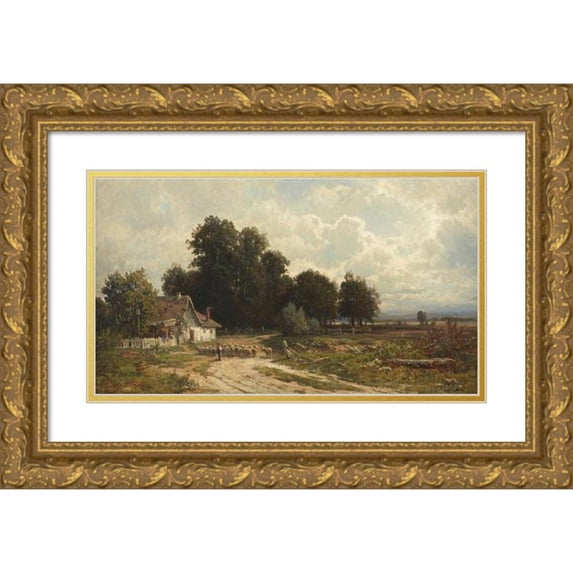 Carl Philipp Weber 18x12 Gold Ornate Wood Frame and Double Matted Museum Art Print Titled - Farm Near Rockaway, Morris County, New Jersey