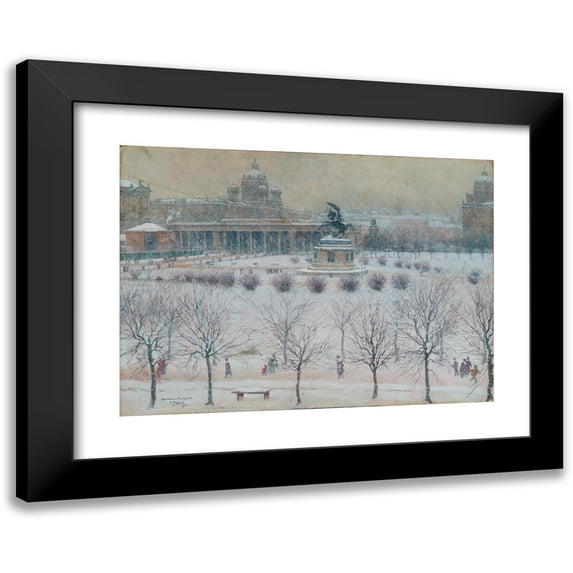 Carl Pippich 24x18 Black Modern Framed Museum Art Print Titled - Outer Burgplatz in Vienna in Winter (1902)