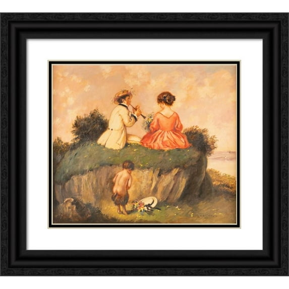 Carl Plückebaum 14x12 Black Ornate Wood Framed Double Matted Museum Art Print Titled: Love Couple and Cheeky Faunus