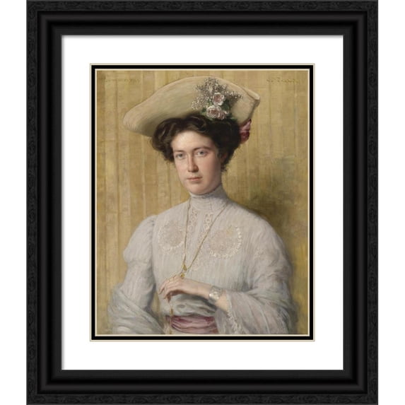 Carl Probst 12x14 Black Ornate Wood Framed Double Matted Museum Art Print Titled: Portrait Gisela Probst (1907)