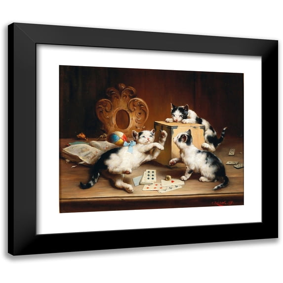 Carl Reichert 14x12 Black Modern Framed Museum Art Print Titled - Playful Kittens