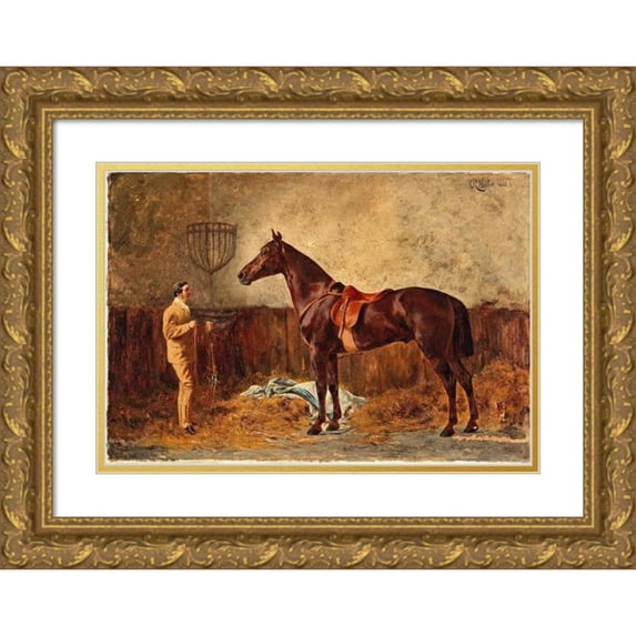 Carl Rudolf Huber 14x11 Gold Ornate Wood Frame and Double Matted Museum Art Print Titled - Before the Ride (1866)