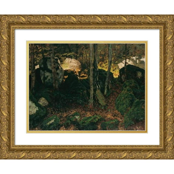 Carl Schuch 14x12 Gold Ornate Wood Frame and Double Matted Museum Art Print Titled - Waldinneres Bei Saut Du Doubs (1887)