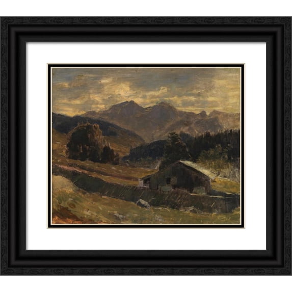 Carl Schuch 17x15 Black Ornate Wood Framed Double Matted Museum Art Print Titled - View of the Hochkalter Am Hintersee (1882)