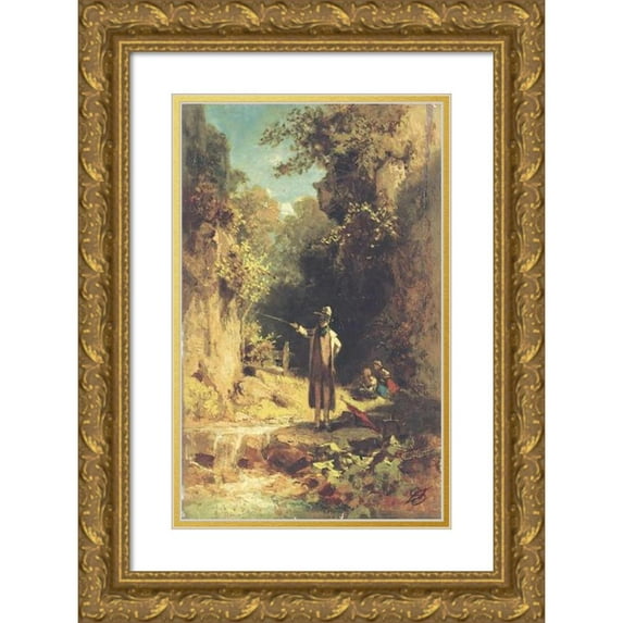 Carl Spitzweg 13x18 Gold Ornate Wood Frame and Double Matted Museum Art Print Titled - The Fisherman